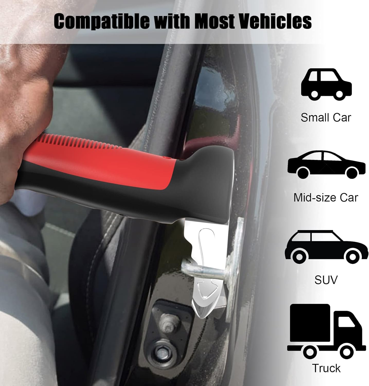 CarCane® - Made in the USA by JesseVance NY: Portable Safety Door Handle Bar with Flashlight, Seatbelt Cutter, & Window Breaker