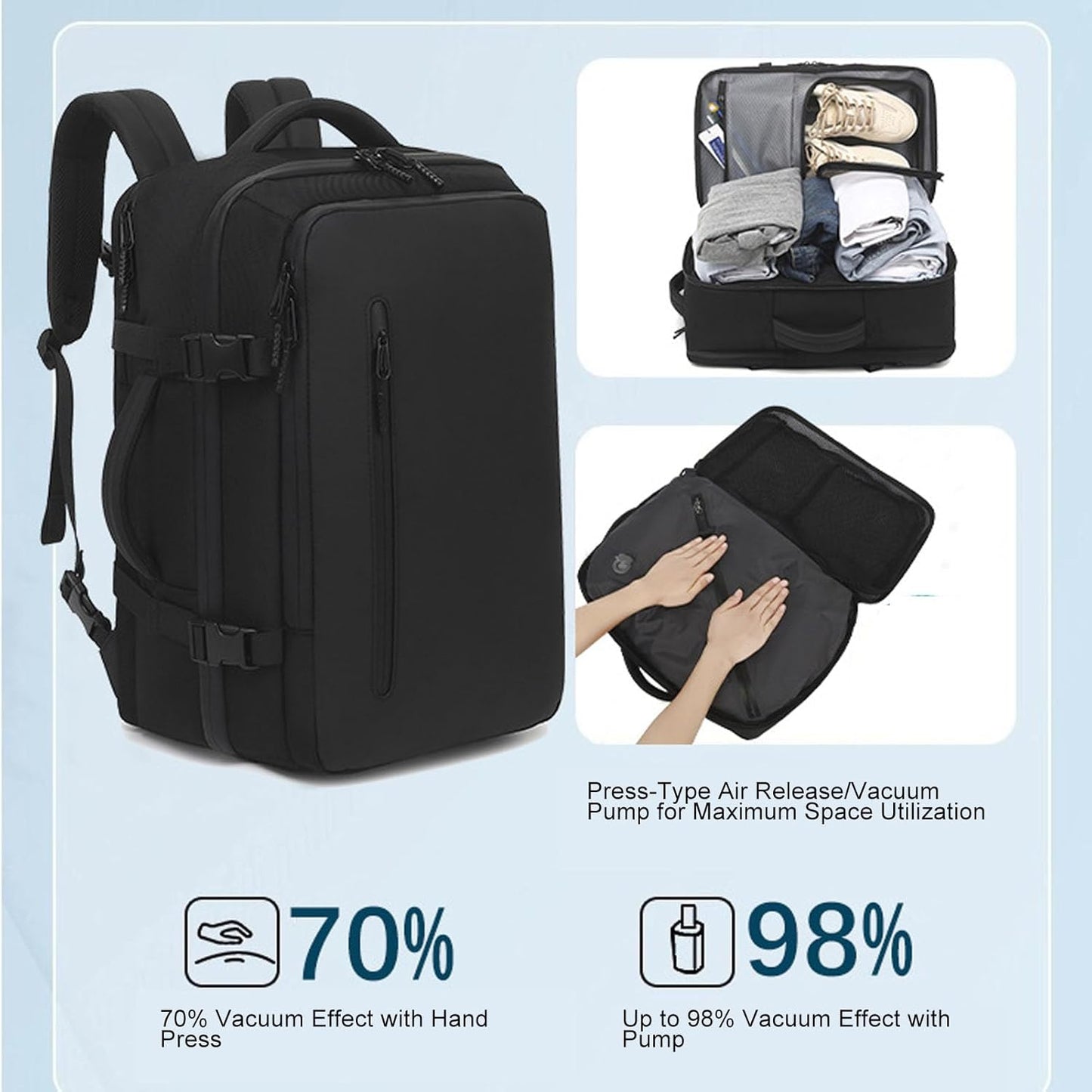 Expandable Vacuum Travel Backpack 56–75L with Pump – Dravion