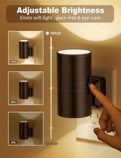 Plug-in LED Wall Light - Smart Ambient Sensor & Adjustable Brightness | Sleek Cylindrical Design with Glare-Free LED | Night Lighting for Hallways or Bedrooms