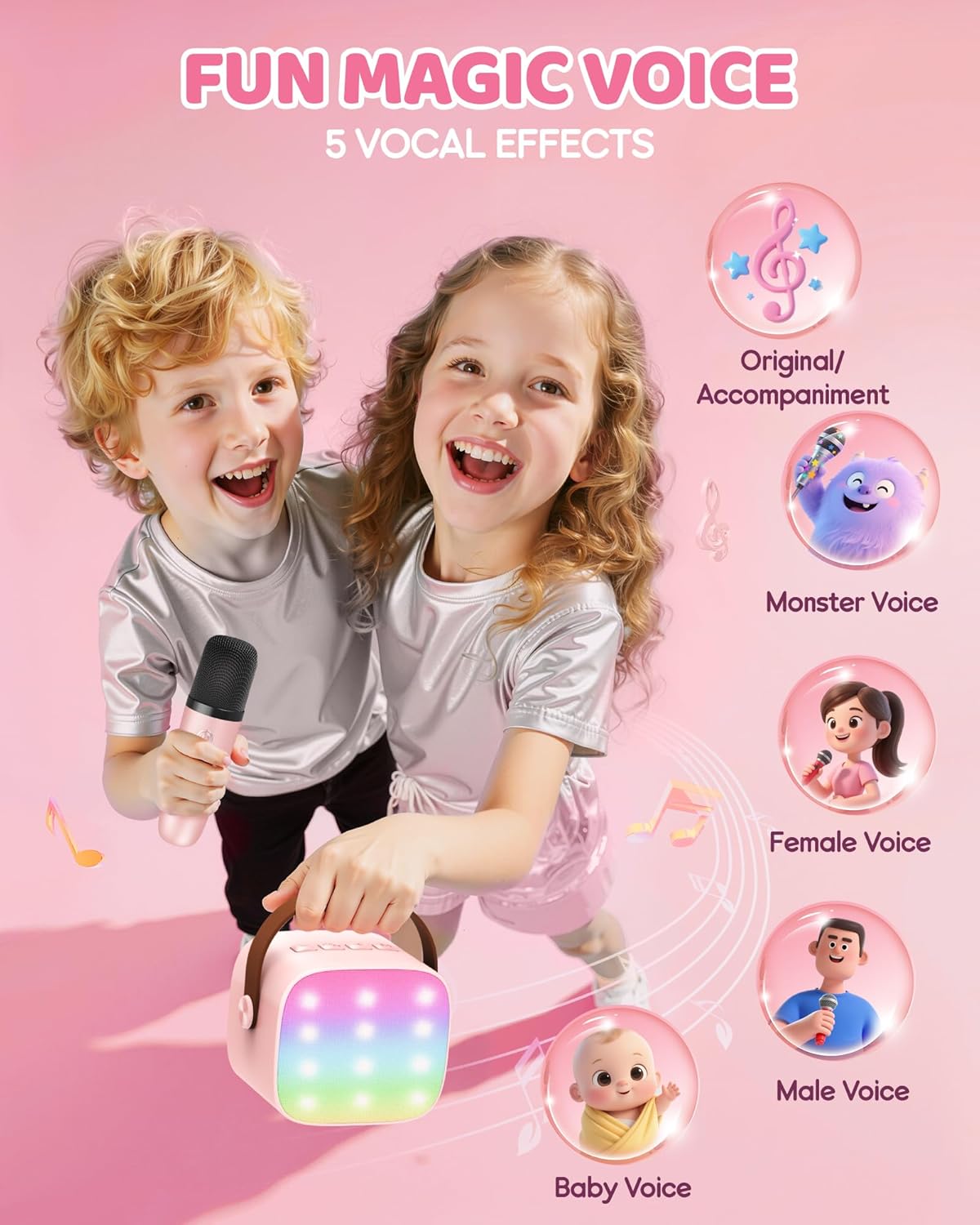 Hordozható Mini Karaoke Gépe Bluetooth Hangszóróval és 2 Vezeték nélküli Mikrofonnal – Veylo