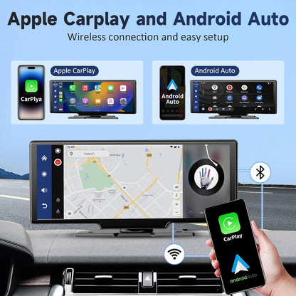 DashSight® Duo by JV Auto – Dash Cam, Rear Cam, & Touch Screen Infotainment System | 4K UHD Front & 1080P FHD Rearview Camera | Wireless & Wired Apple CarPlay & Android Auto