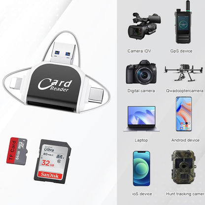 4-in-1 Kartenleser mit Multi-Interface - SD, Micro SD, USB, Type-C