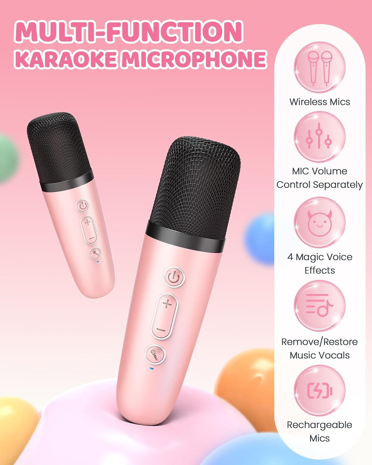 Hordozható Mini Karaoke Gépe Bluetooth Hangszóróval és 2 Vezeték nélküli Mikrofonnal – Veylo