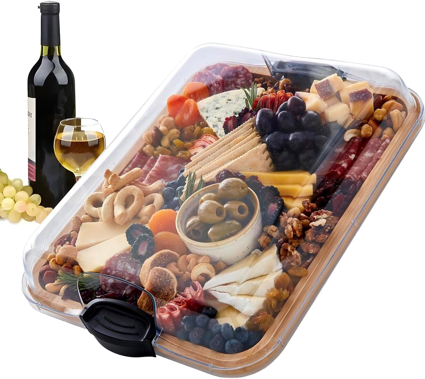 Bambusz Charcuterie Tálaló Tálca Zárható Átlátszó Fedővel – Savorya