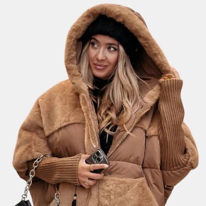 Gabriela - Jachetă Puffer Oversized cu Glugă și Patchwork