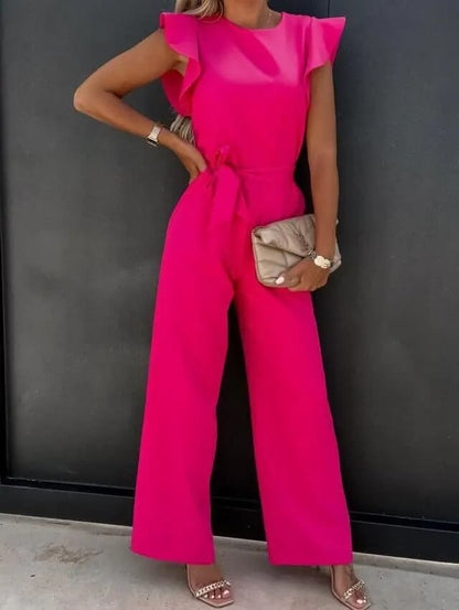 Jumpsuit Linen Blend Wide Leg Belted Summer One Piece