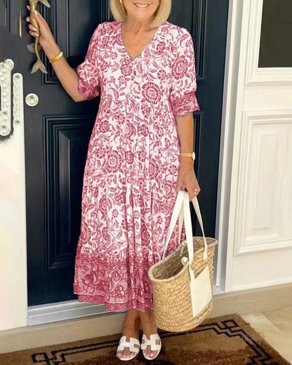Flora | Graceful V-Neck Floral Dress