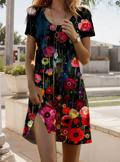 Linnea – Modisches Kleid Mit Kurzen Ärmeln Und Drucken