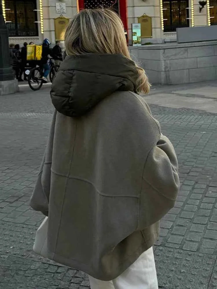 Cozy oversized quilted hooded jacket