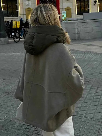 Cozy oversized quilted hooded jacket