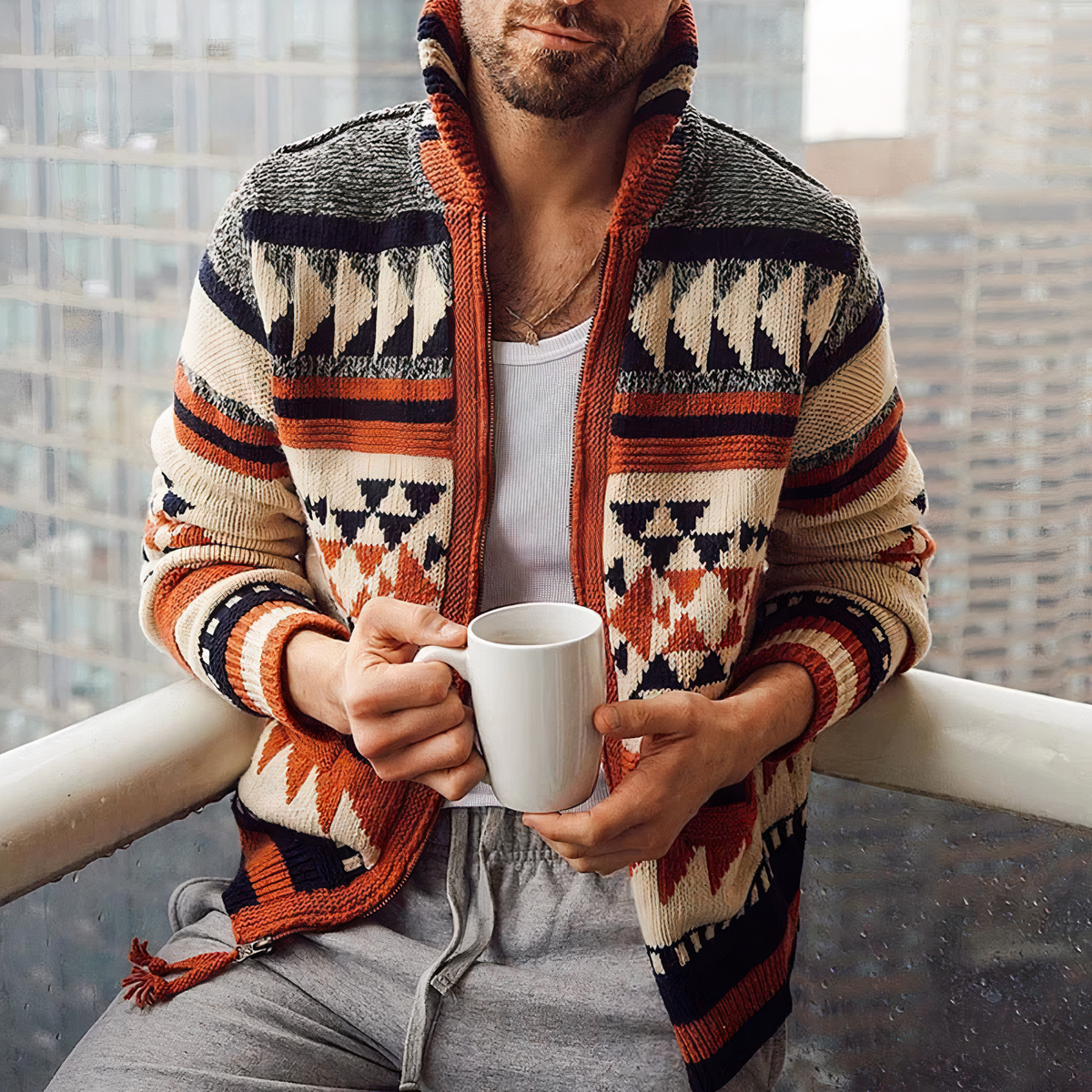 Tom Hollinger | Herren Retro-Print Kapuzenjacke mit Reißverschluss