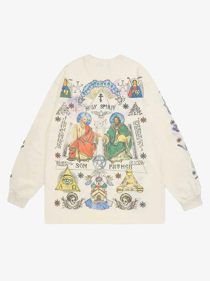 Men's Graffiti Print Long Sleeve Streetwear T-Shirt