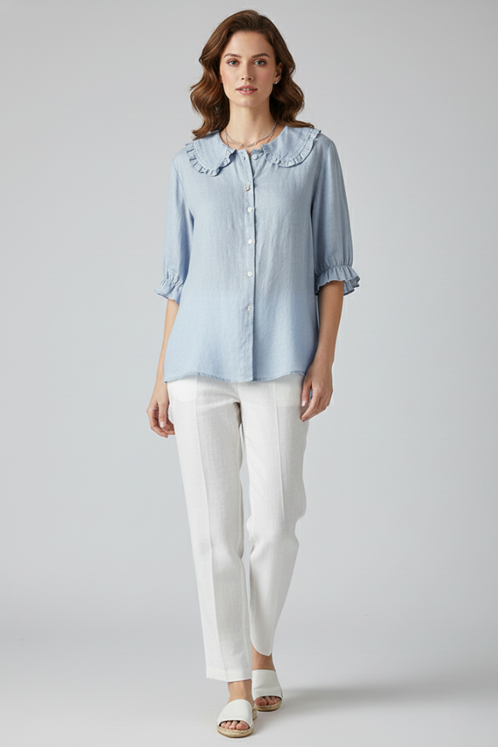 Sofia | Elegant Blus med Rynkkrage och Knappdetaljer