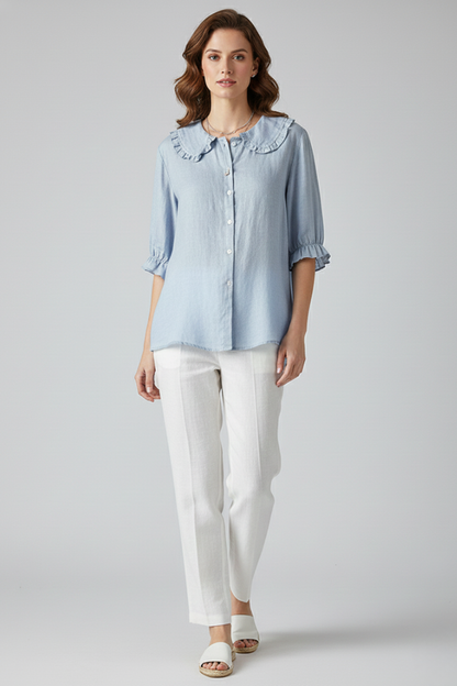 Sofia | Elegant Blus med Rynkkrage och Knappdetaljer
