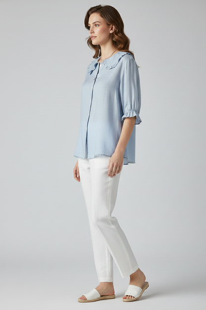 Sofia | Elegant Blus med Rynkkrage och Knappdetaljer