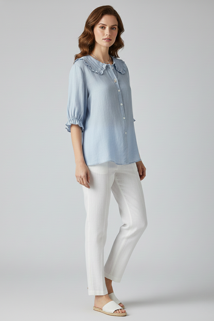 Sofia | Elegant Blus med Rynkkrage och Knappdetaljer