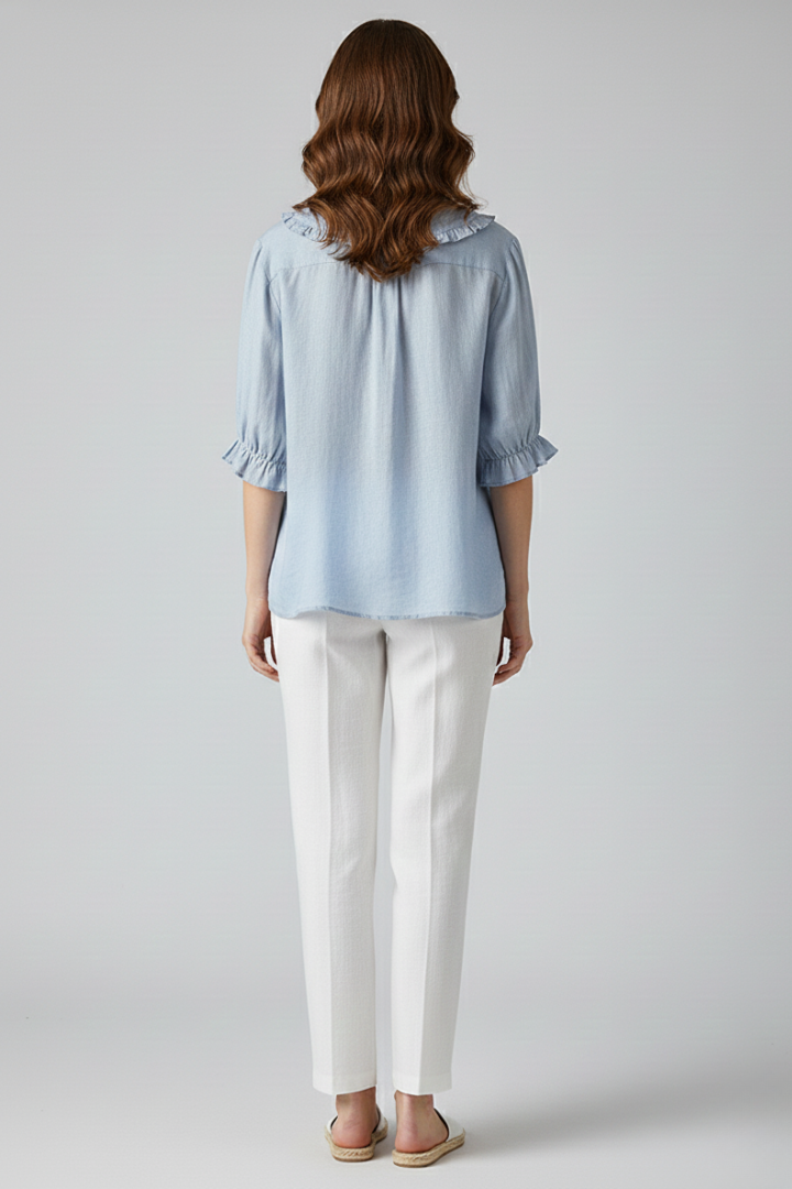 Sofia | Elegant Blus med Rynkkrage och Knappdetaljer