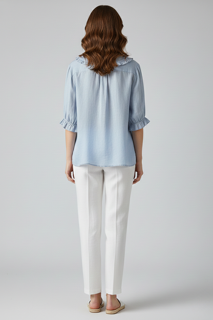 Sofia | Elegant Blus med Rynkkrage och Knappdetaljer