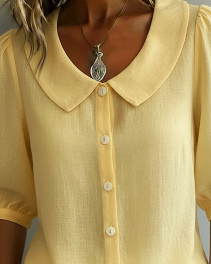Neslora™ - Chemise femme coton col Peter Pan manches mi-longues élégantes