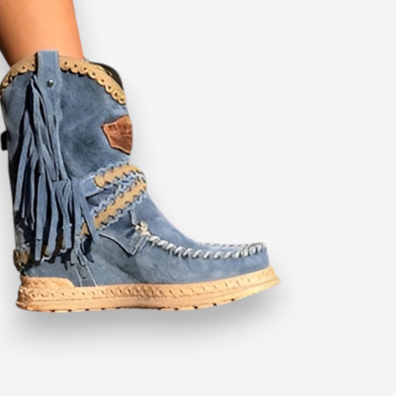 Bottines femme à franges avec laçage et boucle