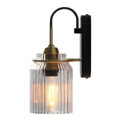 Vintage wall lamp with ribbed glass shade