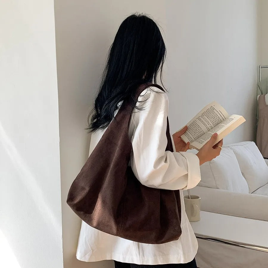 Vintage Faux Suede Hobo Tote
