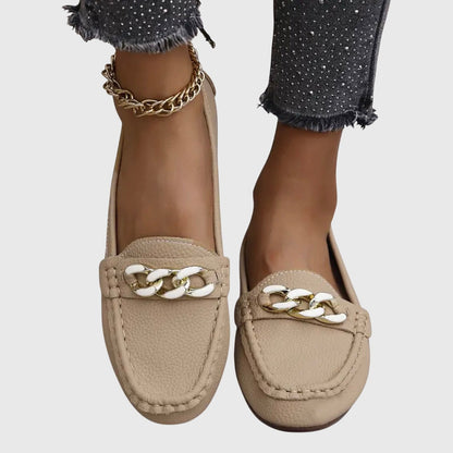 Women's Casual Slip-On Flat Loafers with Gold Chain Detail