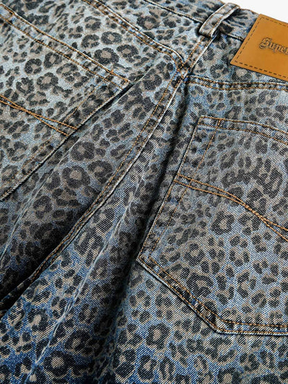 Leopard Print Denim Barrel Jeans