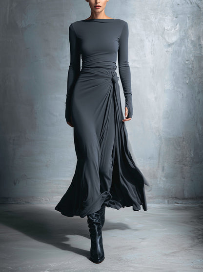 Damen-Maxikleid im Wickelstil, gestrickt, mit Knopf