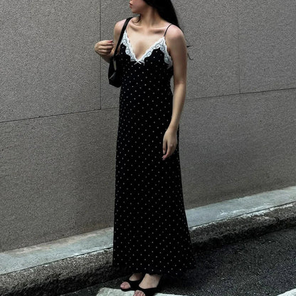 Damen Maxikleid Ärmellos mit Punkten