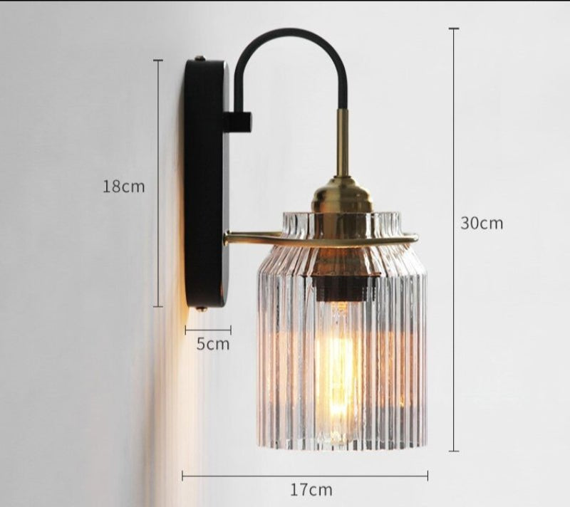 Vintage wall lamp with ribbed glass shade