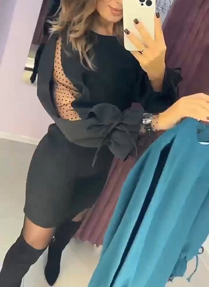 Elamie | Elegantes Minikleid mit Mesh-Ärmeln