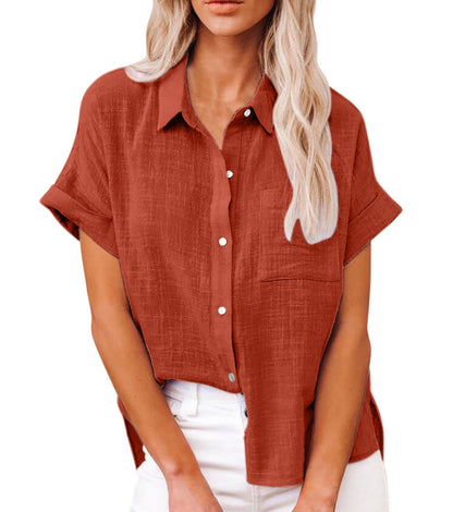 Women’s Relaxed Button Front Short Sleeve Blouse Top