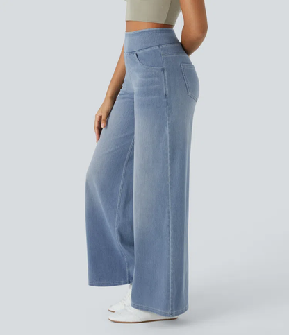 Ruvessa™ - Jean femme taille haute jambe large très extensible coupe moderne