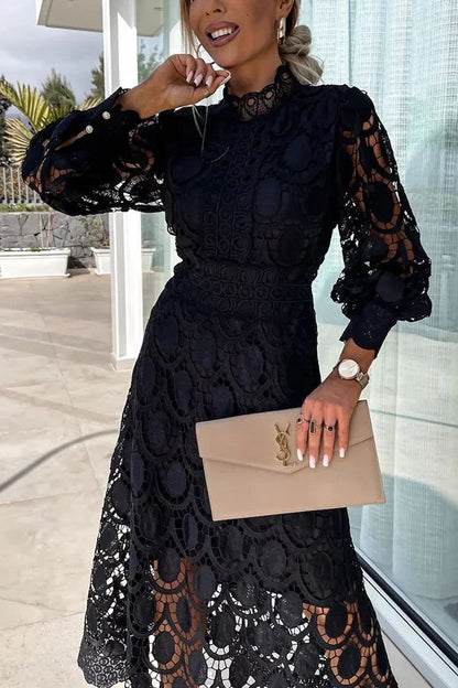 Jalvique™ Vestido Midi de Fiesta con Mangas de Encaje