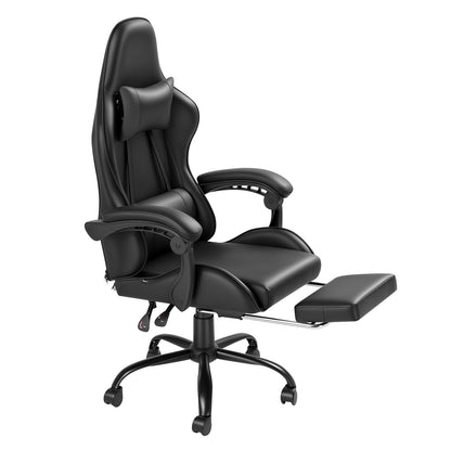 Gaming Stoel met Voetsteun en Verstelbare Rugleuning 135° – Ergonomische Bureaustoel PU Leer met Hoofd- en Lendenkussen | Restfield