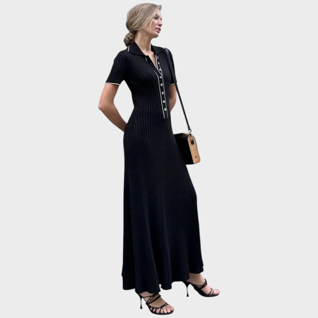 Lídia | Vestido de Malla con Decote en V y Botones