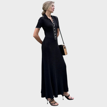 Lídia | Vestido de Malla con Decote en V y Botones