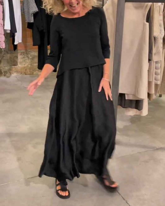 Kleid-Set mit Träger-Plateau und einfarbigem Top