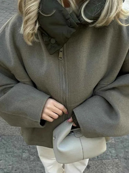 Cozy oversized quilted hooded jacket