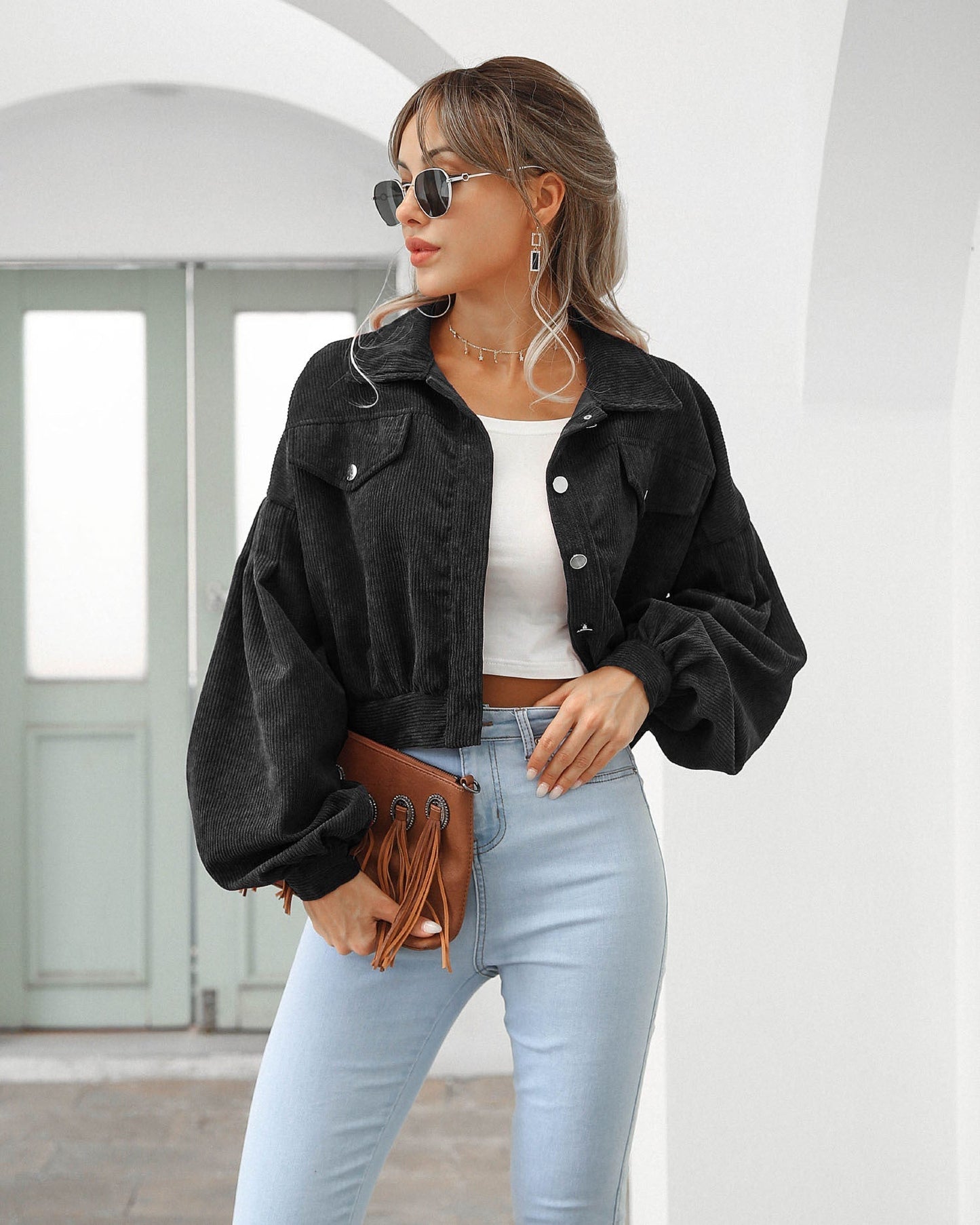 Virelda – Women Cropped Jacket With Corduroy Look