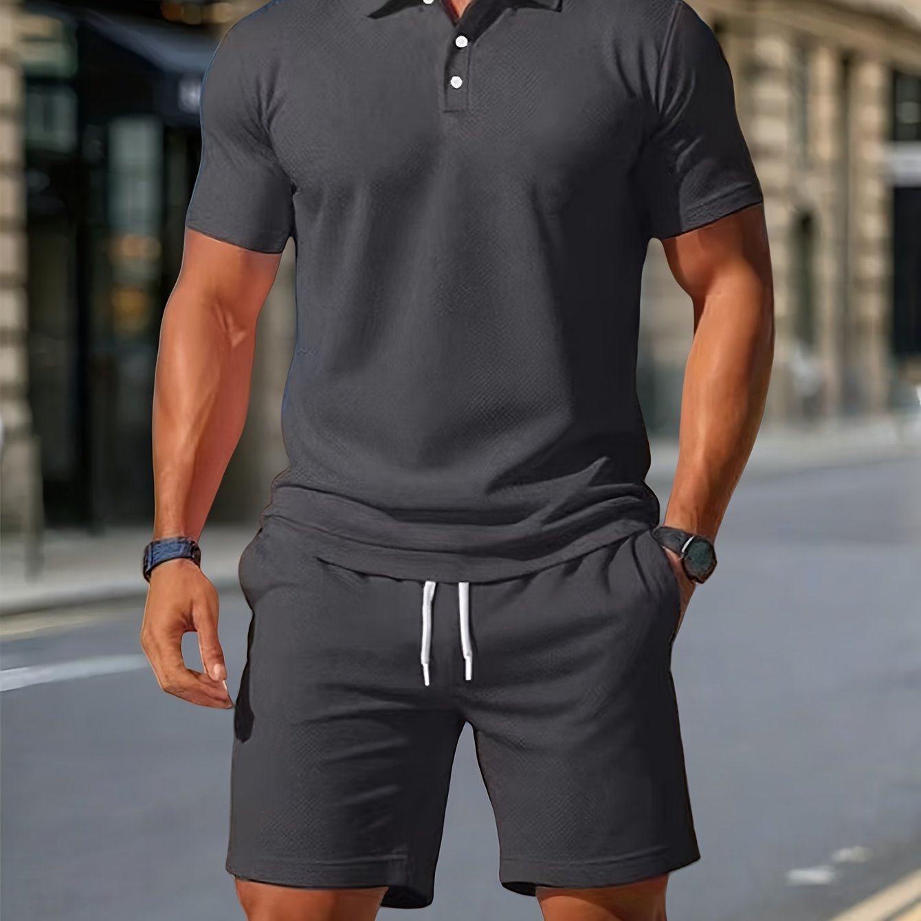 Declan | Textured Polo Shirt and Shorts Set