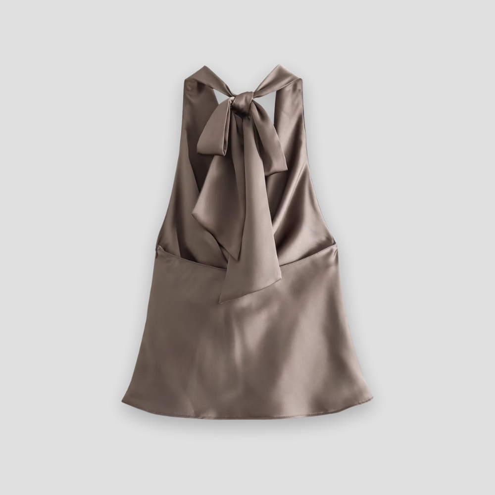 Jenny | Women Halter Back Tie drapowany Satin Tanks