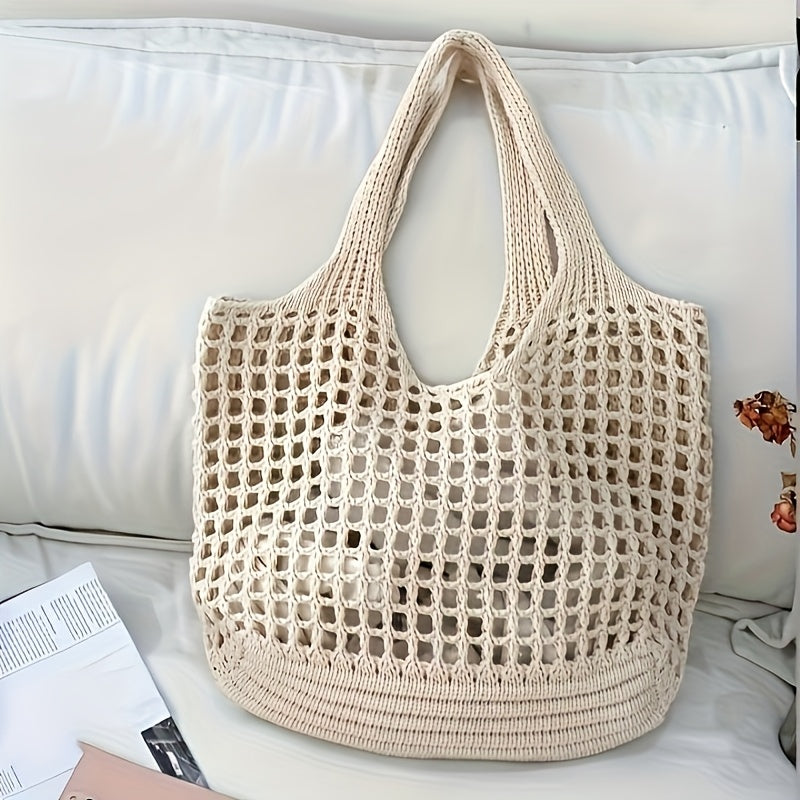 Geweven Strandtas met Open Netstructuur Dames Grote Shopper