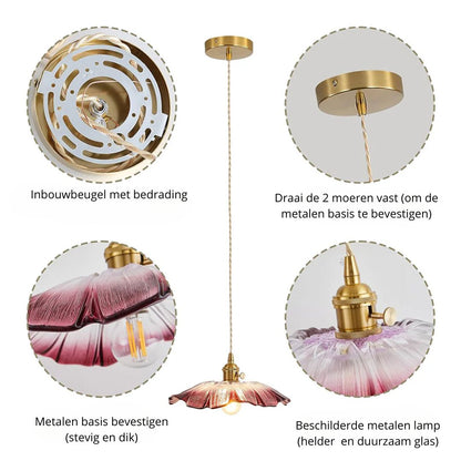 Cullivan Flower Hanglamp Glas Metaal Rood E27 Eettafel Verlichting Vintage Bloem Lamp Hal Sfeerverlichting | Restfield