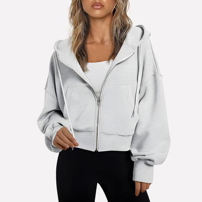 Women’s Zip Hoodie Relaxed Fit Cropped Drawstring Jacket