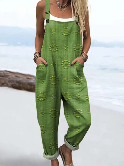 Women's Linen Dungarees Loose Fit Overalls Jumpsuit