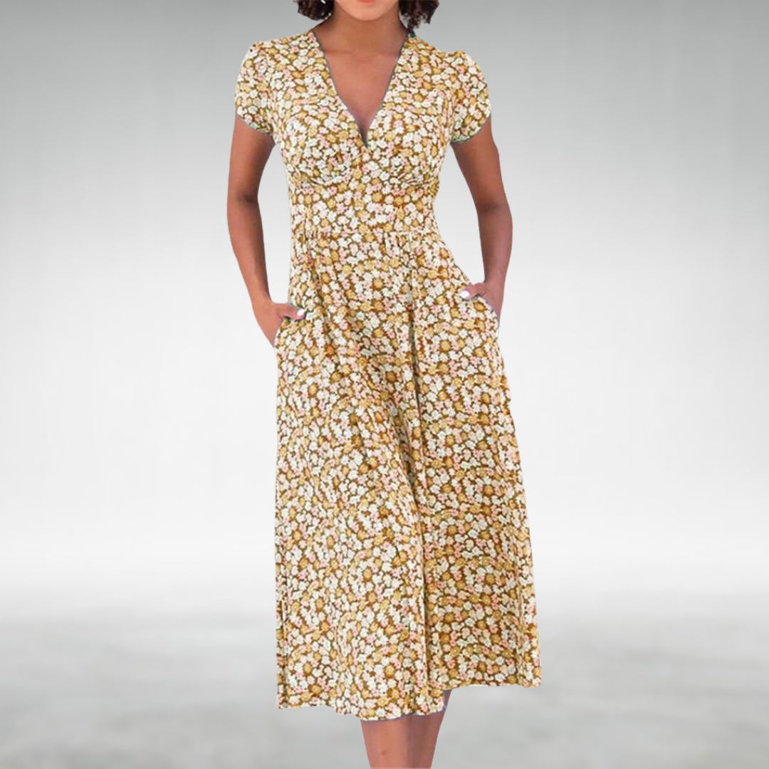 Alice | Women floral dekolt w serek Pocket Midi dress
