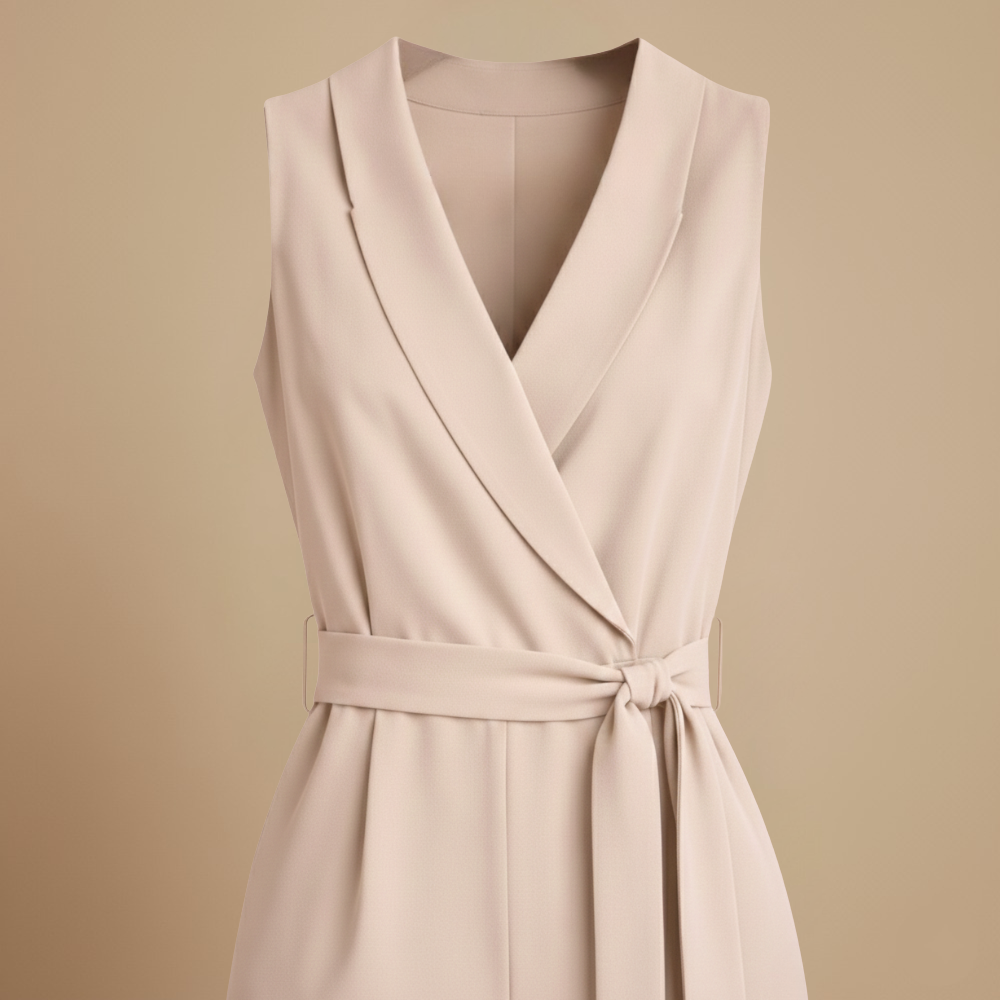 Women's casual v-neck wide leg jumpsuit with waist strap