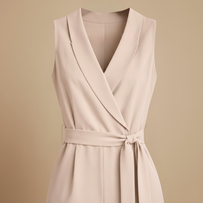 Women's casual v-neck wide leg jumpsuit with waist strap